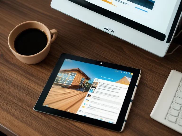 Nahaufnahme eines Tablets mit einem Kursmodul neben einer Tasse Filterkaffee auf einem Küchentisch.