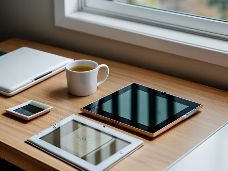 Nahaufnahme eines Tablets mit Saftfleck neben ausgedruckten Kursunterlagen zur Kindererziehung.