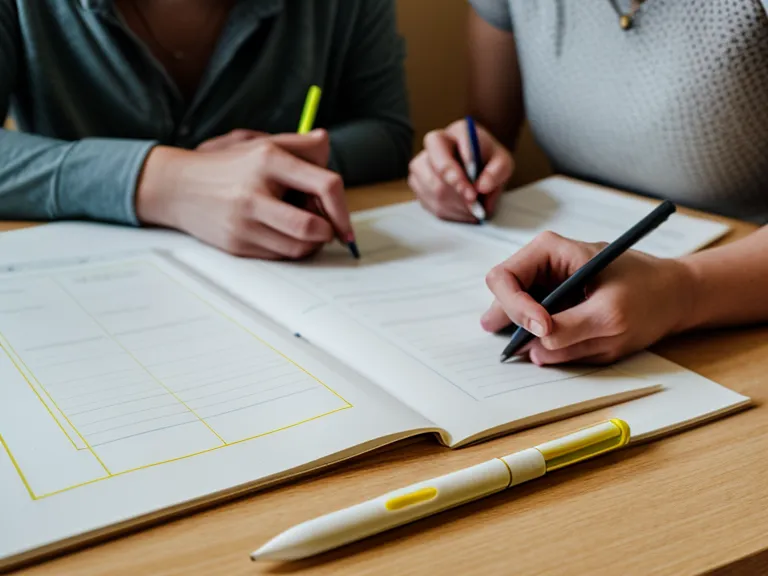 Ausgedruckter Modulplan eines Erziehungsprogramms mit handschriftlichen Markierungen für die Kursbewertung
