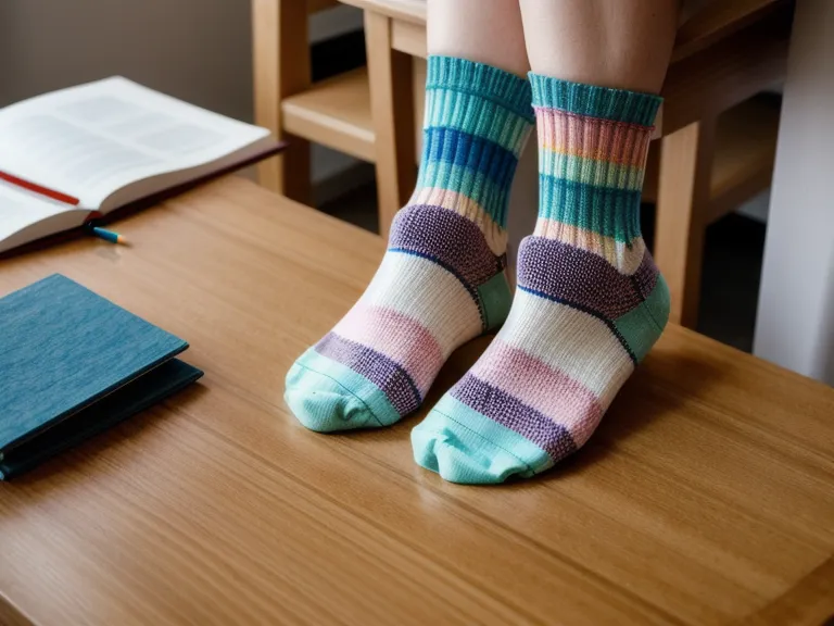 Ausgedrucktes Arbeitsblatt eines Erziehungskurses mit handschriftlichen Notizen neben Kindersocken.